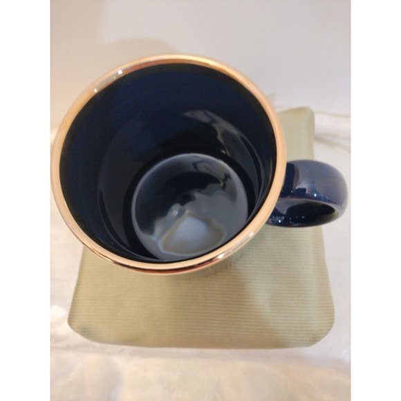 Porcelain Coffee Mug Blue W/Gold Tone Made In New England 3"3/4x3"1/2 New - Picture 3 of 6